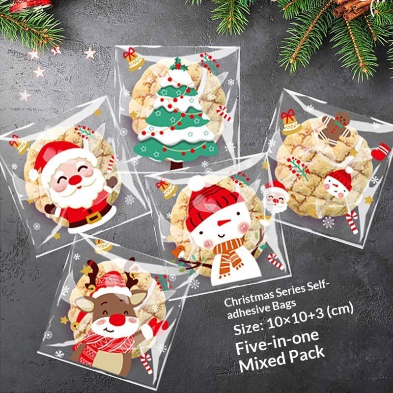 Xmas Food Snacks - 100pcs 크리스마스 자체 접착식 간식 가방