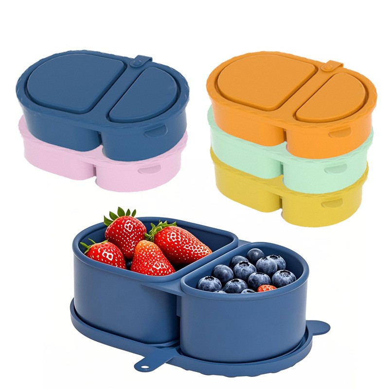 실리콘 간식 용기/뚜껑이 있는 재사용 가능한 이중 칸막 - Food Snacks For Picnic 리뷰 및 가격